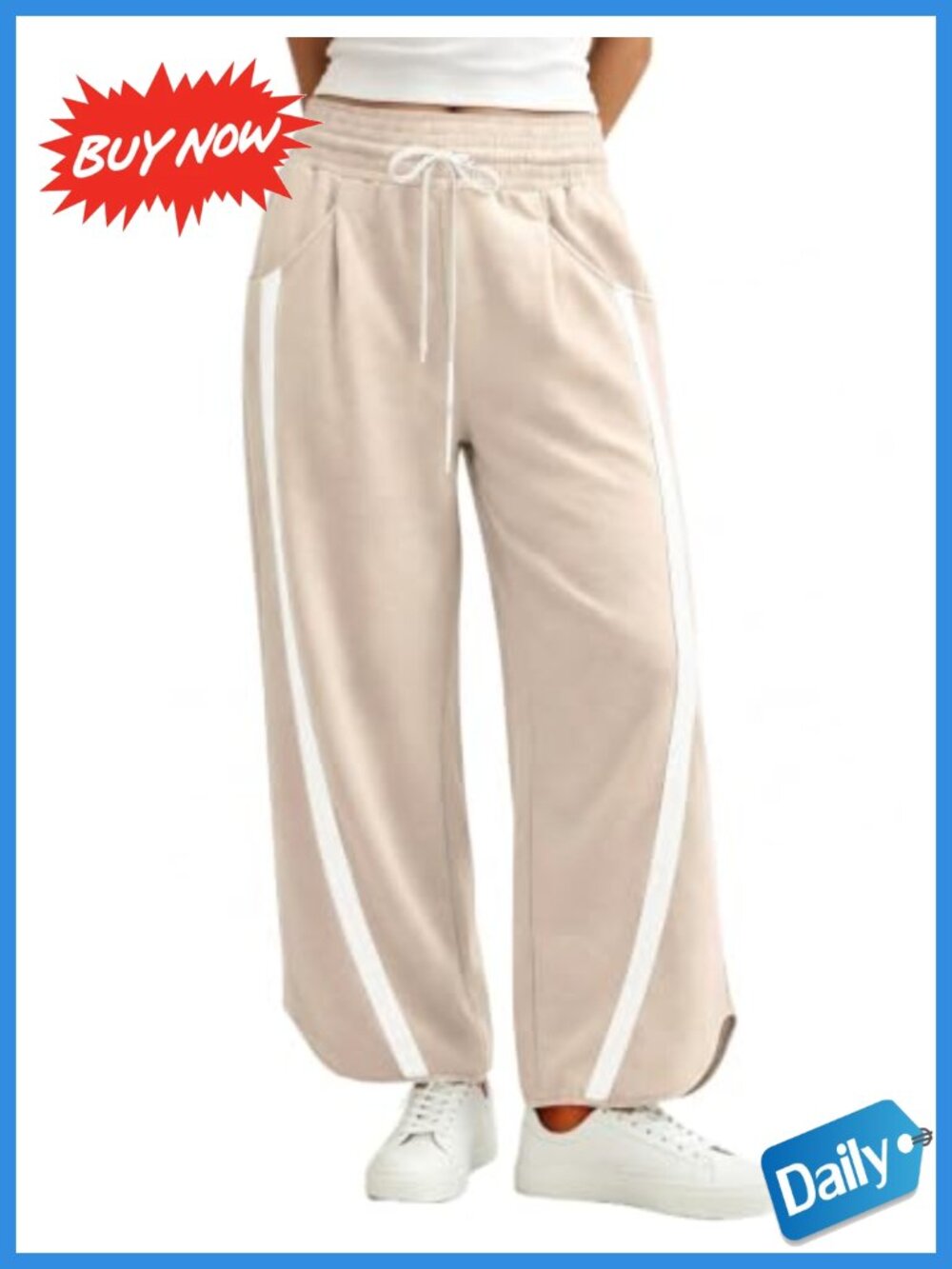 Women's Wide Leg Sweatpants High Waist Drawstring Cotton Blend Athletic Pants